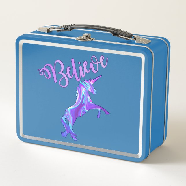 Pastel Rainbow glaubt an Einhörner Metall Lunch Box (Vorderseite)