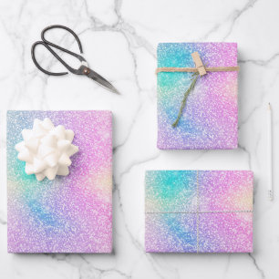 Pastel Rainbow Glitzer Gradient Geschenkpapier Set