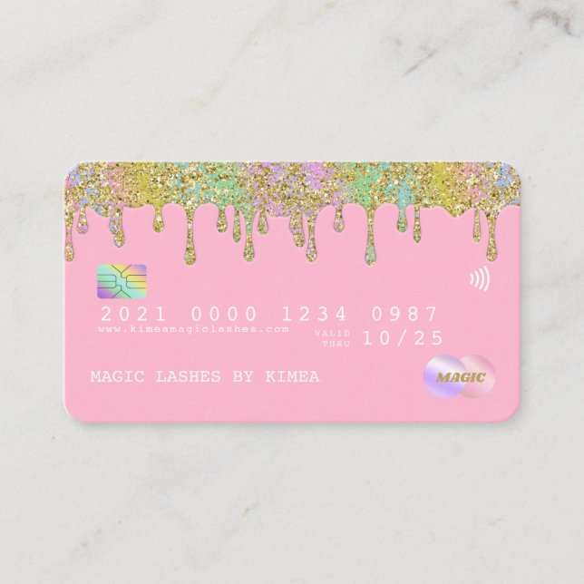 Pastel Rainbow Glitzer Luxus Credit Style Business Visitenkarte (Vorderseite)