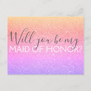 Pastel Rainbow Glitzer & Sparkle Trauzeugin Einladungspostkarte
