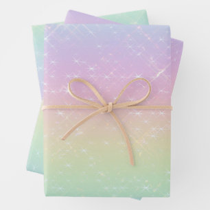 Pastel Rainbow Glitzern Muster Geschenkpapier Set