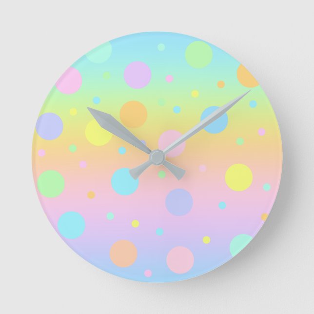 Pastel Rainbow Gradient And Dots Runde Wanduhr (Vorderseite)
