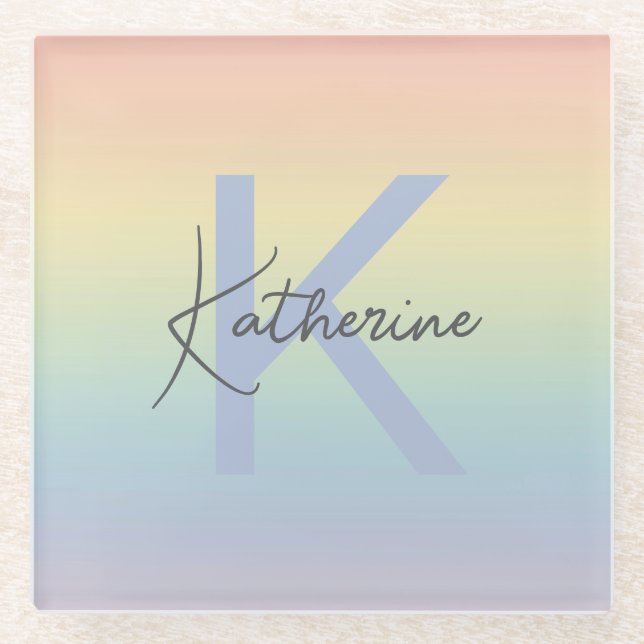 Pastel Rainbow Gradient Monogram Glasuntersetzer (Vorderseite)