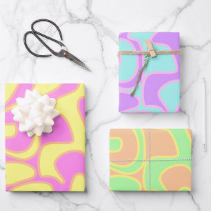 Pastel Rainbow Groovy Retro Fluid Art einzigartig Geschenkpapier Set