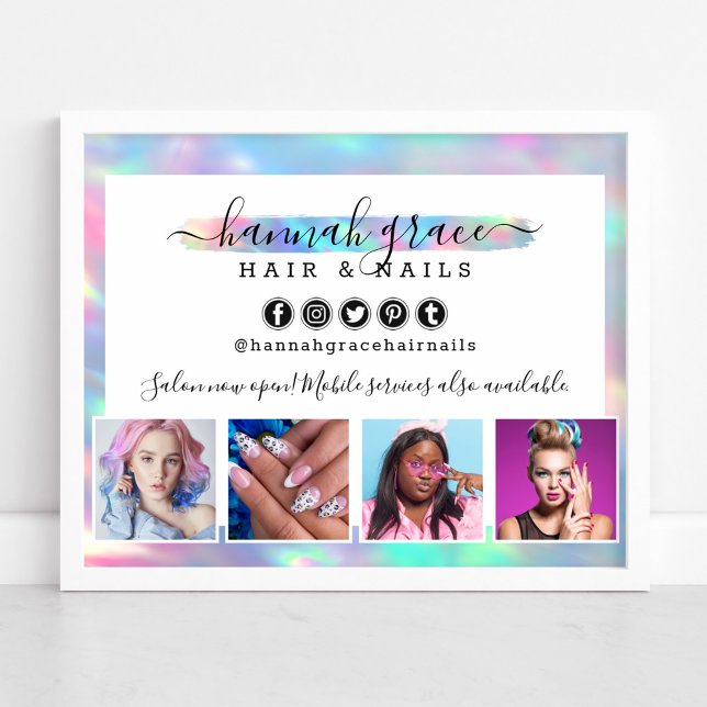 Pastel Rainbow Hair Nails Business Marketing Foto Poster (Von Creator hochgeladen)