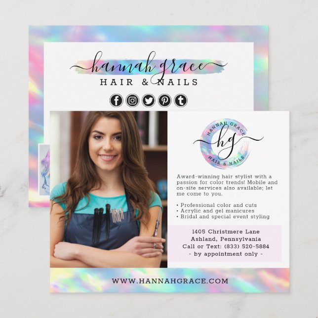 Pastel Rainbow Hair Nails Business Marketing Foto Postkarte (Vorne/Hinten)