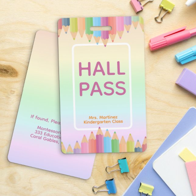 Pastel Rainbow Hall Pass Badge pour enseignants (Créateur téléchargé)