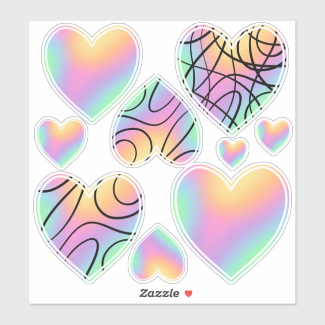 Pastel Rainbow Heart Stickers Aufkleber (Blatt)