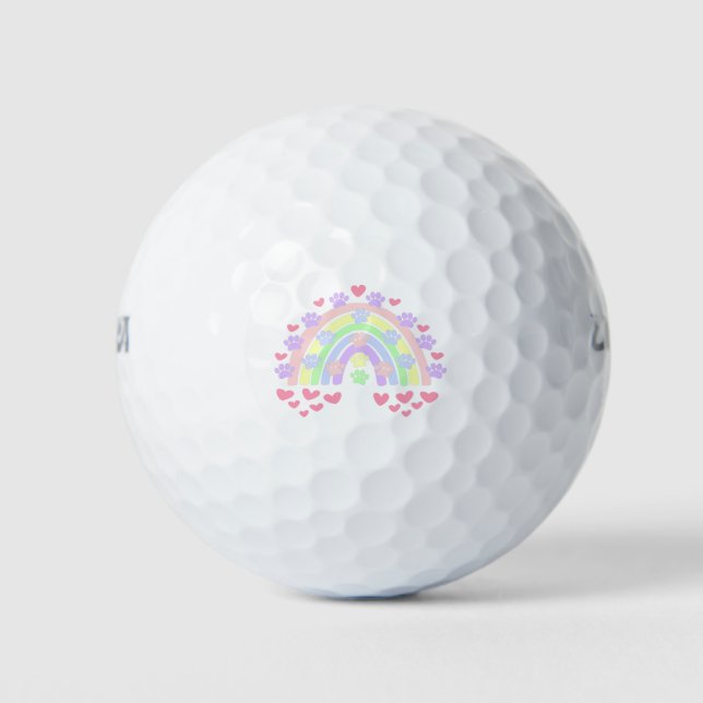 Pastel Rainbow Hearts and Dog Paw Prints Golfball (Vorderseite)