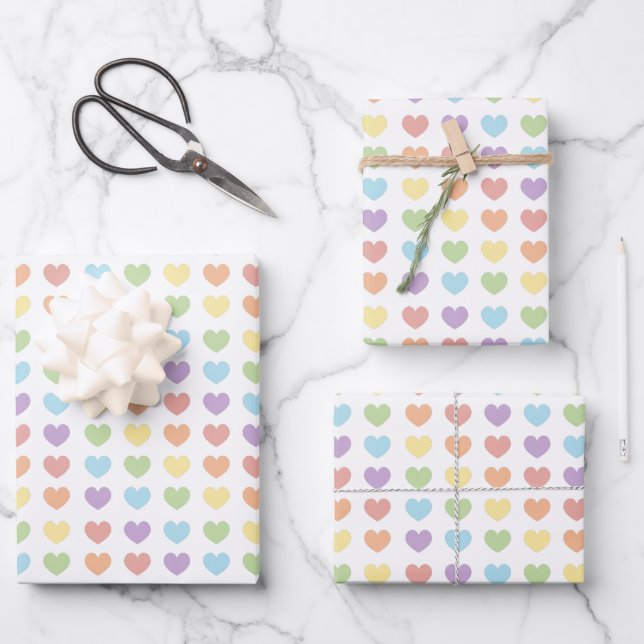 Pastel Rainbow Hearts Pattern Kids Geschenkpapier Set (Vorderseite)