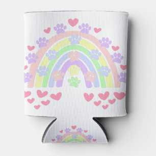 Pastel Rainbow Hearts und Dog Paw Prints Dosenkühler