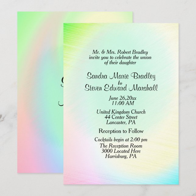Pastel Rainbow Hochzeit Einladung mit Empfang (Vorne/Hinten)