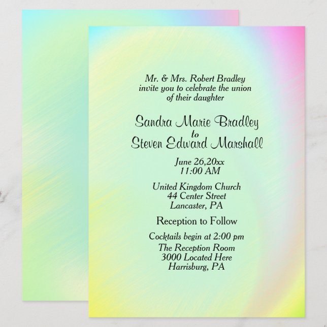 Pastel Rainbow Hochzeit Einladung mit Empfang (Vorne/Hinten)