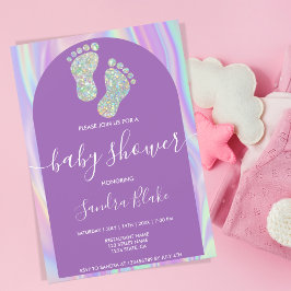 Pastel Rainbow Holographic Baby Girl Shower Einladung