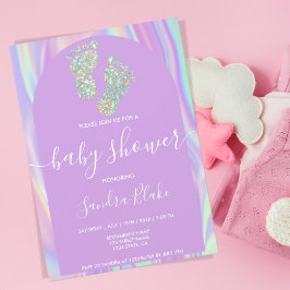 Pastel Rainbow Holographic Baby Girl Shower Einladung