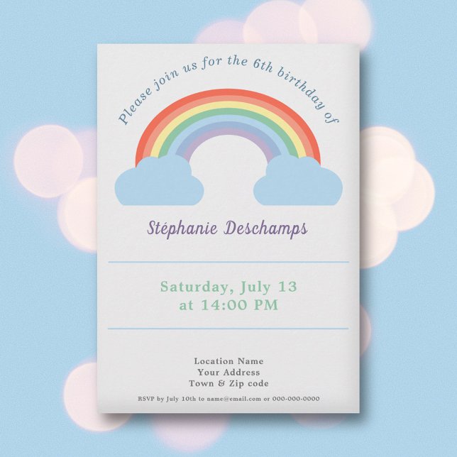 Pastel Rainbow Invitation d'anniversaire (Pastel Rainbow Birthday Invitation)