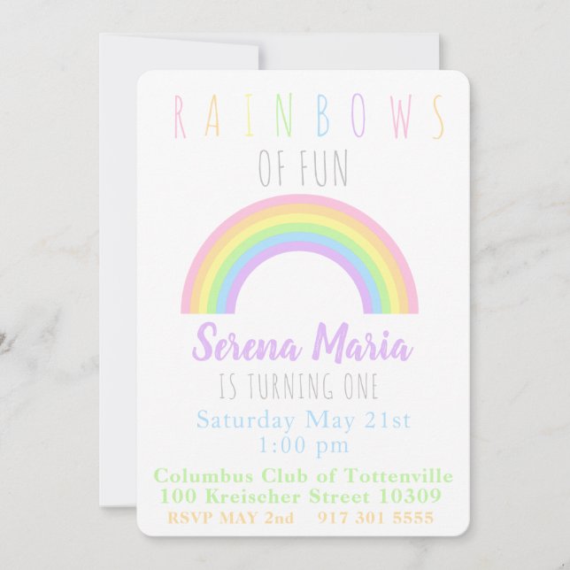 Pastel Rainbow Invitation Einladung (Vorderseite)