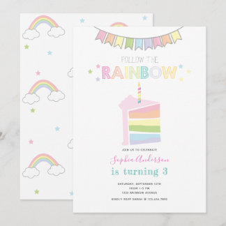 Pastel Rainbow Kindergeburtstag Party Einladung