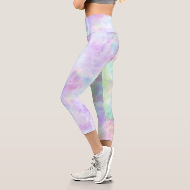 Pastel Rainbow Krawatte-Dye Aquarellmalerei Capri Leggings (Links)