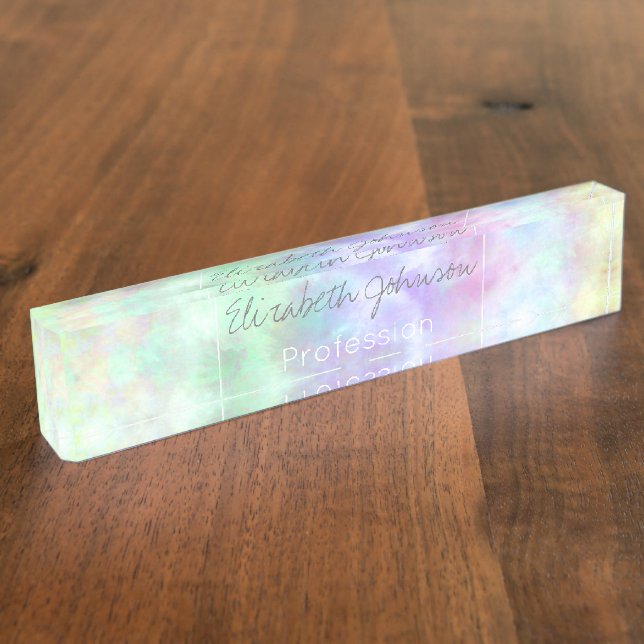 Pastel Rainbow Krawatte-Dye Aquarellmalerei Namensplakette (Seite)