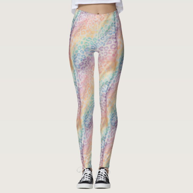 Pastel Rainbow Leopard Print Leggings (Vorderseite)