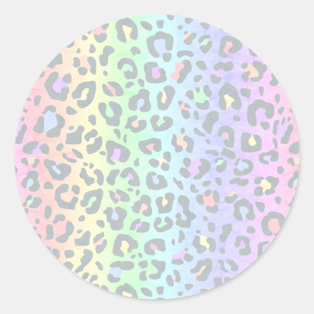 Pastel Rainbow Leopard Print Runder Aufkleber (Vorderseite)