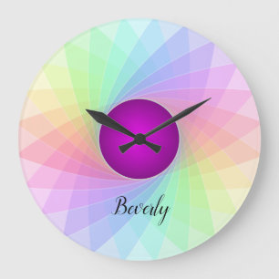 Pastel Rainbow Lila Twirl Name individuell Große Wanduhr