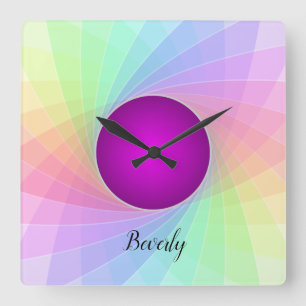 Pastel Rainbow Lila Twirnname Personalisiert Quadratische Wanduhr