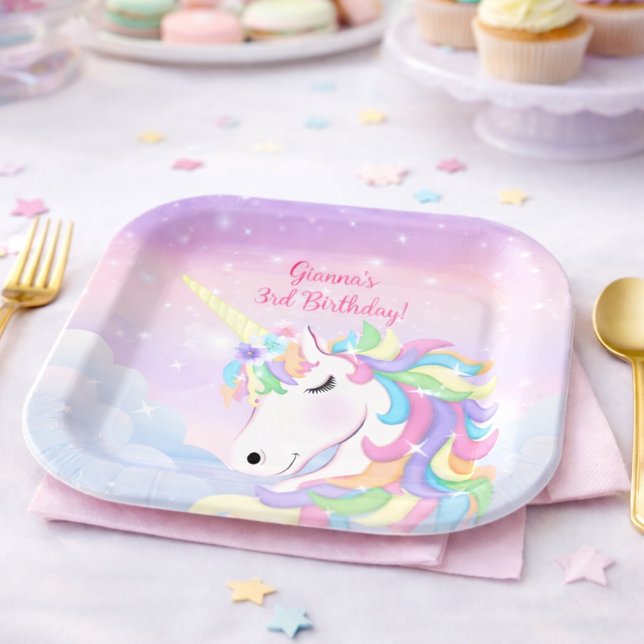 Pastel Rainbow Magical Unicorn Clouds Pappteller (Von Creator hochgeladen)
