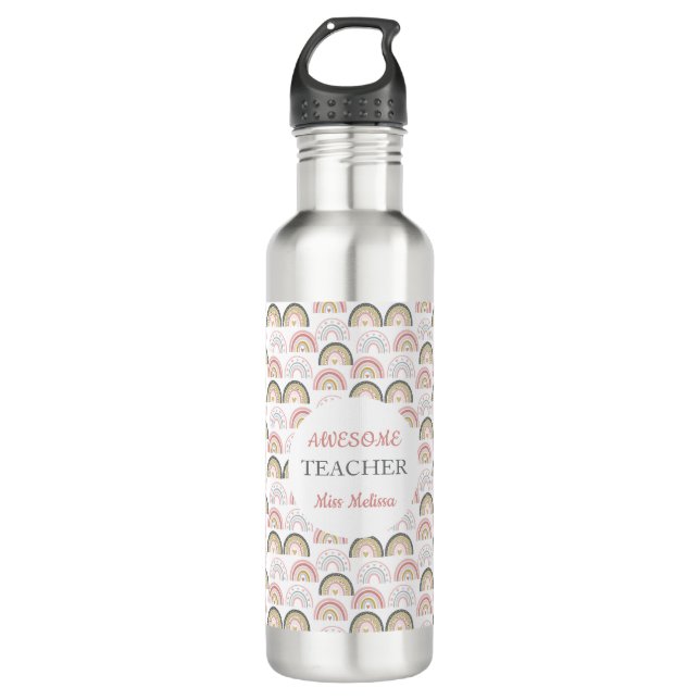 Pastel Rainbow mit Herzmuster Phantastischer Lehre Edelstahlflasche (Vorderseite)