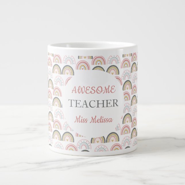 Pastel Rainbow mit Herzmuster Phantastischer Lehre Jumbo-Tasse (Vorderseite)