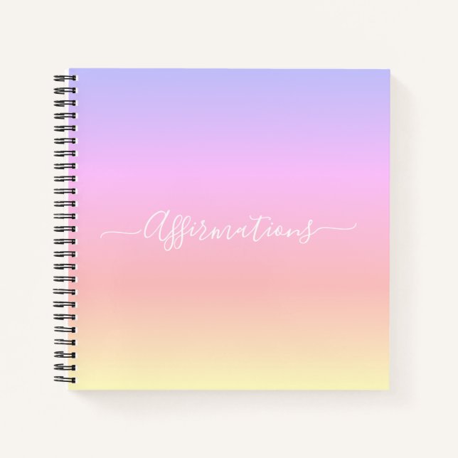 Pastel Rainbow mit weißer Typografie-Affirmation Notizbuch (Vorderseite)
