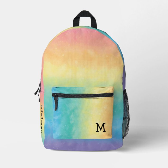 Pastel Rainbow Monogram Cute and Aesthetic Style Bedruckter Rucksack (Vorderseite)