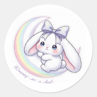 Pastel Rainbow Moon Bunny - Dreamy Starry Night Runder Aufkleber