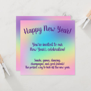 Pastel Rainbow New Year’s Party Einladung