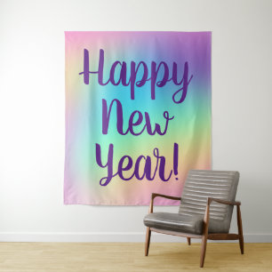 Pastel Rainbow New Year's Party Tapestry Wandteppich