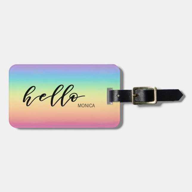 Pastel Rainbow Ombre Chic Hallo Personalisiert Gepäckanhänger (Vorderseite horizontal)