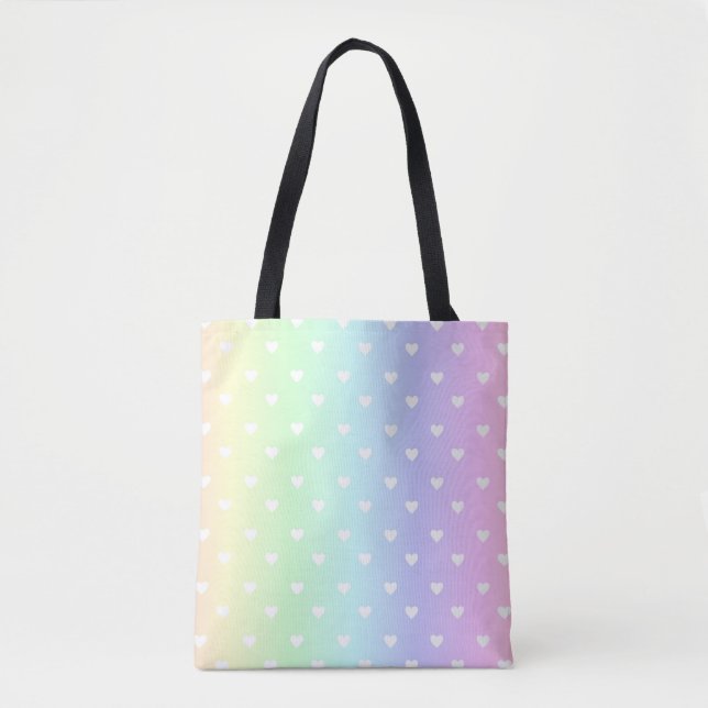 Pastel Rainbow Ombre Herzmuster Tasche (Vorderseite)