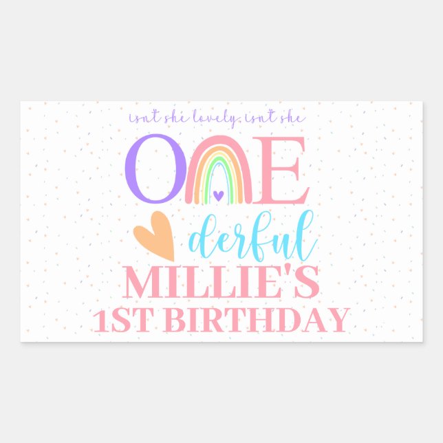 Pastel Rainbow ONE derful 1st Birthday Stickers (Devant)