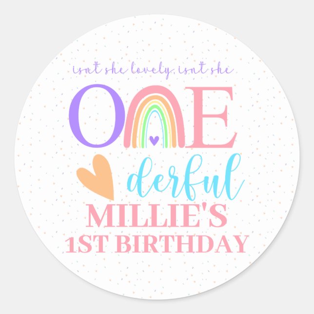 Pastel Rainbow ONEderful 1. Geburtstag Stickers (Vorderseite)