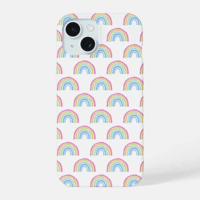 Pastel Rainbow Pattern iPhone 15 Hülle (Rückseite)