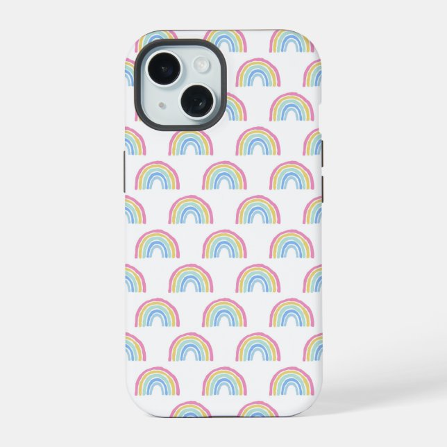 Pastel Rainbow Pattern iPhone 15 Hülle (Rückseite)