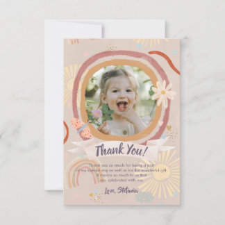 Pastel Rainbow Pink Birthday Photo Thank You Card Dankeskarte