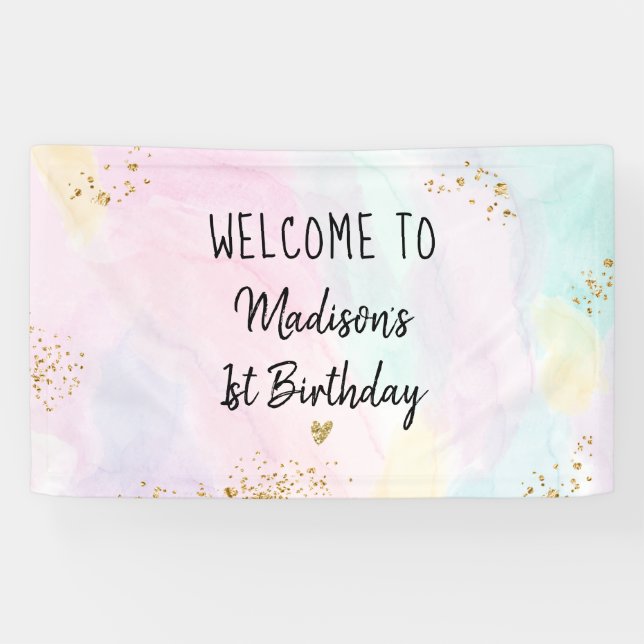 Pastel Rainbow Pink Gold Geburtstag Banner (Horizontal)