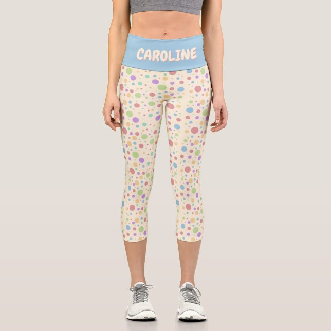 Pastel Rainbow Polka Dot Custom Capri Leggings (Vorderseite)