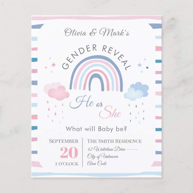 Pastel Rainbow Rain Gender offenbaren Einladung (Vorderseite)