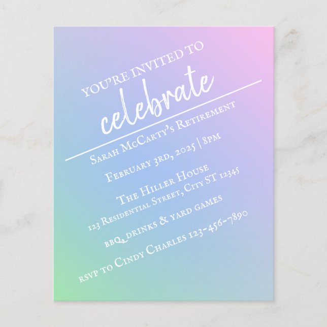 Pastel Rainbow Retirement Party Flyer (Vorne)