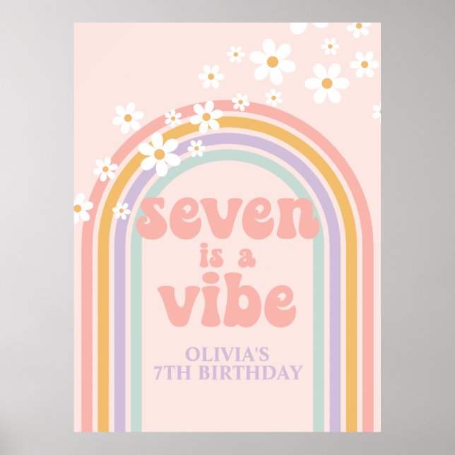 Pastel Rainbow Retro Seven ist ein Vibe 7. Geburts Poster (Vorne)