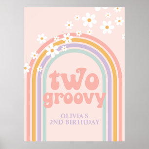 Pastel Rainbow Retro Two Groovy 2. Geburtstag Poster