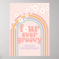 Pastel Rainbow Retro Vier Mal Groovy 4. Geburtstag